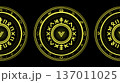 A set of intricate yellow symbols on a dark background, representing mystic runes. These elements evoke mystery and are perfect for designs and themes related to fantasy or magic. 137011025