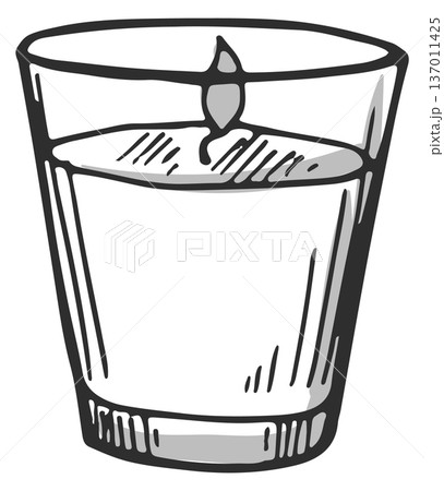 Aroma candle in glass doodle. Relaxation hand drawn icon Aroma candle in glass doodle. Relaxation hand drawn icon 137011425