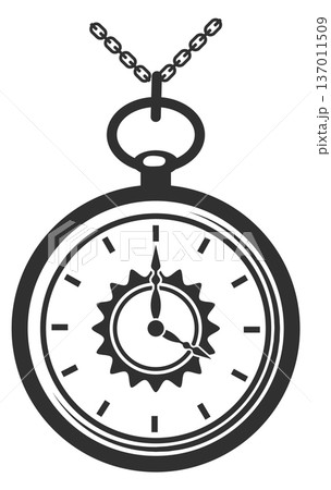 Chronometer hanging on chain. Retro pocket clock icon 137011509