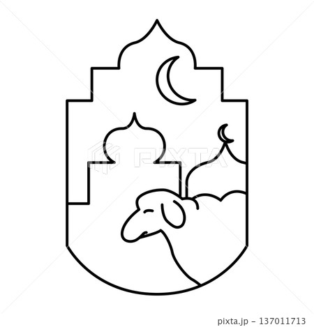 Sheep and mosque silhouette line art icon Sheep and mosque silhouette line art icon 137011713
