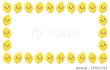 Cute kawaii yellow lemon characters rectangular border frame 137011723