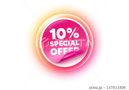 Discount sticker orange gradient. Paper offer price tag. 10 percent discount offer tag. Sale price promo sign. Special offer symbol. Sticker label. Grain dots effect. Vector Discount sticker orange gradient. Paper offer price tag. 10 percent discount offer tag. Sale price promo sign. Special offer symbol. Sticker label. Grain dots effect. Vector 137011806