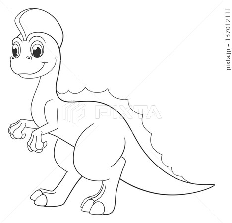 Corythosaurus drawing. Ancient dinosaur cute line icon 137012111