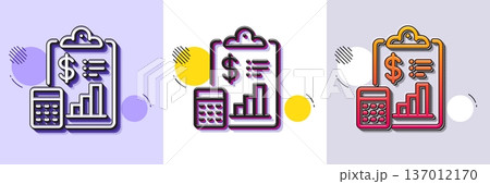Report line icon. Halftone dotted pattern. Gradient icon with grain shadow. Accounting clipboard document sign. Budget info symbol. Line report icon. Various designs. Vector 137012170