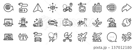 Metro, Web inventory and Destination flag line icons pack. Share, Message, Paper plane icons. Plane, Baby carriage, World globe web icon. Charging time, Eco power, Online storage pictogram. Vector Metro, Web inventory and Destination flag line icons pack. Share, Message, Paper plane icons. Plane, Baby carriage, World globe web icon. Charging time, Eco power, Online storage pictogram. Vector 137012180