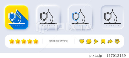 Waterproof line icon. Neumorphic, Flat shadow, 3d buttons. Water resistant sign. Drop protection symbol. Line waterproof icon. Social media icons. Vector 137012189