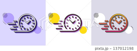 Fast delivery line icon. Halftone dotted pattern. Gradient icon with grain shadow. Time sign. Line fast delivery icon. Various designs. Vector 137012198