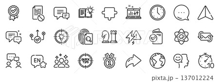 Idea, Inspect and Employees messenger line icons pack. Share, Message, Paper plane icons. Correct way, Sound check, Wrong file web icon. Lightning bolt, Refresh mail, Approved pictogram. Vector 137012224