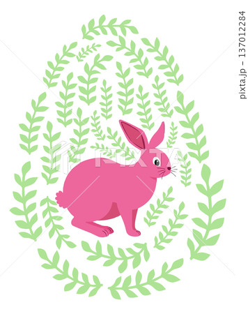 An Easter egg with a painted Easter bunny and floral designs. Kids egg game. He is risen, Happy Easter 137012284