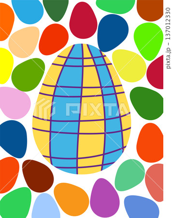 A framed poster with brightly colored Easter eggs. Banner, poster, or greeting card with the inscription A framed poster with brightly colored Easter eggs. Banner, poster, or greeting card with the inscription 137012330