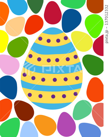 A framed poster with brightly colored Easter eggs. Banner, poster, or greeting card with the inscription 137012332