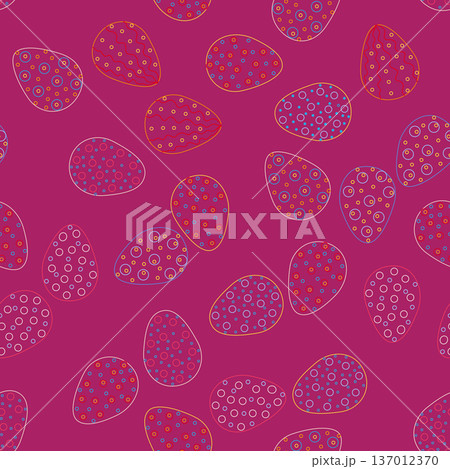 Seamless pattern with Easter eggs, outline design. A vibrant seamless background for Easter designs, featuring cute patterned eggs with polka dots 137012370