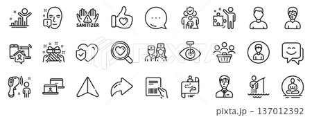 Parcel invoice, Headshot and Smile face line icons pack. Share, Message, Paper plane icons. Work home, Clean hands, Face attention web icon. Strategy, Journey path, Fisherman pictogram. Vector Parcel invoice, Headshot and Smile face line icons pack. Share, Message, Paper plane icons. Work home, Clean hands, Face attention web icon. Strategy, Journey path, Fisherman pictogram. Vector 137012392
