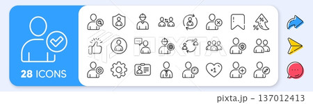 Users line icons. Interest rate, AI generate, Inflation icons. Profile, Group of people and Support signs. ID card, Teamwork people and Businessman user symbols. Vector 137012413