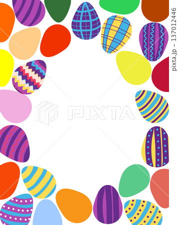 A framed poster with brightly colored Easter eggs. Banner, poster, or greeting card with the inscription A framed poster with brightly colored Easter eggs. Banner, poster, or greeting card with the inscription 137012446