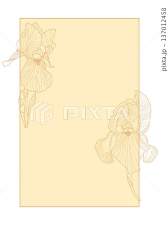 Iris flower, leaves card template outline hand drawn illustration, floral design element, graphic clipart for invitation, card, wedding decor, February birth month flower, botanical line art Iris flower, leaves card template outline hand drawn illustration, floral design element, graphic clipart for invitation, card, wedding decor, February birth month flower, botanical line art 137012458