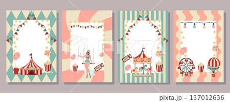Vintage Carnival Poster Set. Circus Rides Treats Vintage Carnival Poster Set. Circus Rides Treats 137012636