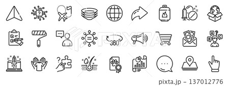 Gas cylinder, Artificial intelligence and Market sale line icons pack. Share, Message, Paper plane icons. Users chat, Quiz test, Cursor web icon. Vector 137012776