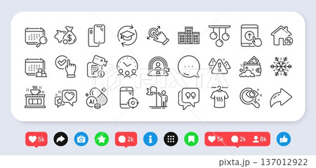Air conditioning, Calendar and Checkbox line icons pack. Social media: share, comment, like icons. Touchscreen gesture, Leadership, Seo phone web icon. Vector Air conditioning, Calendar and Checkbox line icons pack. Social media: share, comment, like icons. Touchscreen gesture, Leadership, Seo phone web icon. Vector 137012922