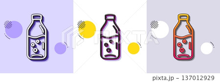 Water bottle line icon. Halftone dotted pattern. Gradient icon with grain shadow. Soda aqua drink sign. Liquid symbol. Line water bottle icon. Various designs. Vector 137012929