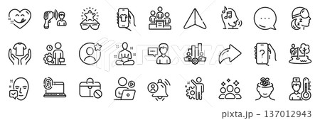 Thermometer, Teamwork chart and Best glasses line icons pack. Share, Message, Paper plane icons. Voicemail, Shop app, Electronic thermometer web icon. Vector 137012943