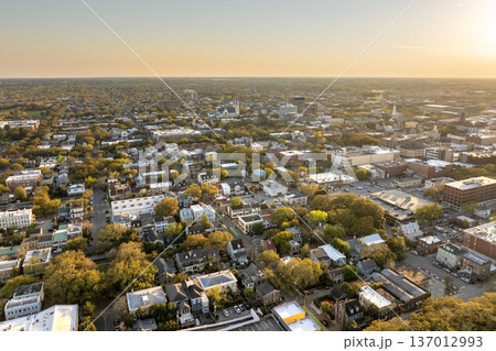 Savannah, Georgia. American architecture with illuminated streets and historical buildings 137012993