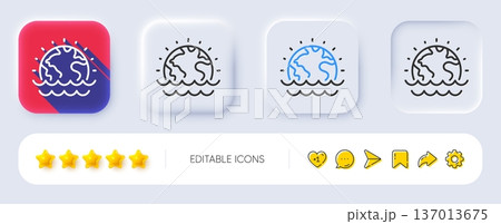 Disaster line icon. Neumorphic, Flat shadow, 3d buttons. Climate warming sign. World flood symbol. Line disaster icon. Social media icons. Vector 137013675