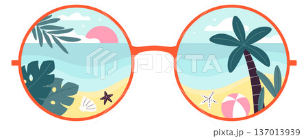 Summer beach in sunglasses. Vacation sea color concept Summer beach in sunglasses. Vacation sea color concept 137013939