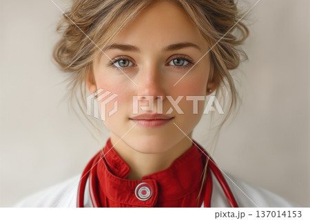 Portrait of a Confident Young Female Medical Professional, displaying assurance and care 137014153