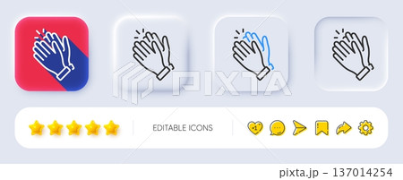 Clapping hands line icon. Neumorphic, Flat shadow, 3d buttons. Clap sign. Victory gesture symbol. Line clapping hands icon. Social media icons. Vector 137014254