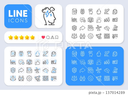Edit, Product knowledge and Binary code line icons for web app. Message, Share, Like social media icons. Pack of Diagram chart, Stress, Save planet pictogram icons. Vector 137014289