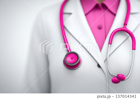 Health Professional sporting a vibrant stethoscope along with a neat lab coat, ready to assist 137014341
