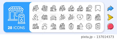Gas station line icons. Interest rate, AI generate, Inflation icons. Petrol canister, diesel fuel and gas cylinder set. Eco leaf, Fuel station and petrol canister line icons. Vector Gas station line icons. Interest rate, AI generate, Inflation icons. Petrol canister, diesel fuel and gas cylinder set. Eco leaf, Fuel station and petrol canister line icons. Vector 137014373