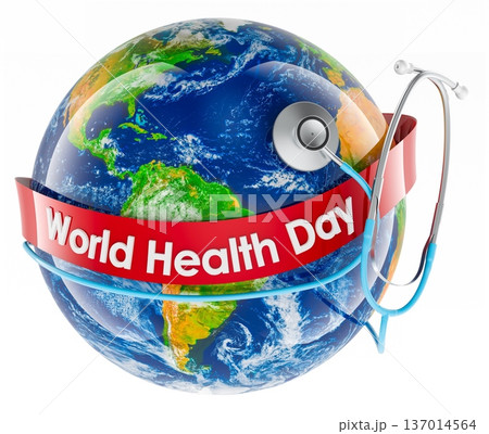 World Health Day concept. Earth Globe with stethoscope, 3d rendering 137014564