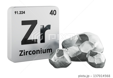 Zirconium Zr chemical element tile with zirconium pieces. 3d rendering 137014568