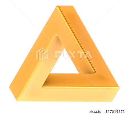 Golden Penrose triangle impossible, optical illusion and paradox, 3d rendering 137014575
