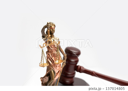 Themis figure and judge's gavel on white background Themis figure and judge's gavel on white background 137014805