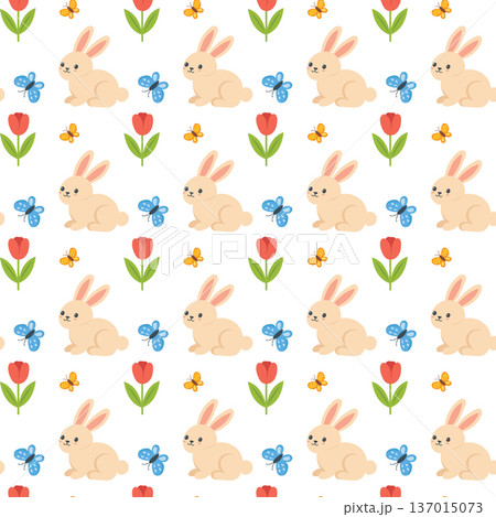 Spring Seamless Pattern with Flower Butterfly and Cute Rabbit Spring Seamless Pattern with Flower Butterfly and Cute Rabbit 137015073