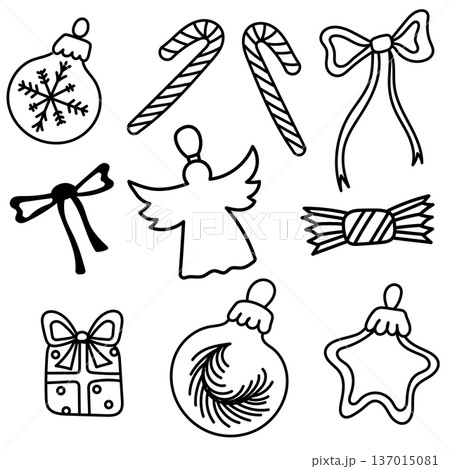 Christmas Toy Doodle Set with Holiday Decoration Outline Collection 137015081
