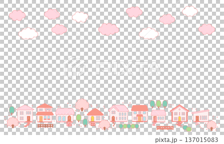 櫻花盛開的春日小鎮景色，構成背景材質_邊緣 137015083