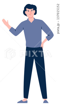 Man show right hand. Cheerful positive character 137015152