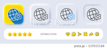 Friends world line icon. Neumorphic, Flat shadow, 3d buttons. Friendship love sign. World brand ambassador symbol. Line world brand icon. Social media icons. Vector Friends world line icon. Neumorphic, Flat shadow, 3d buttons. Friendship love sign. World brand ambassador symbol. Line world brand icon. Social media icons. Vector 137015189