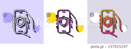Security app line icon. Halftone dotted pattern. Gradient icon with grain shadow. Hand hold phone sign. Cellphone with screen notification symbol. Line security app icon. Various designs. Vector Security app line icon. Halftone dotted pattern. Gradient icon with grain shadow. Hand hold phone sign. Cellphone with screen notification symbol. Line security app icon. Various designs. Vector 137015247