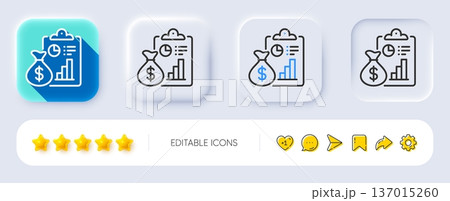 Report line icon. Neumorphic, Flat shadow, 3d buttons. Accounting clipboard document sign. Budget info symbol. Line report icon. Social media icons. Vector 137015260