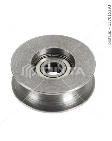 Metal roller with a bearing on a white background. 137015393