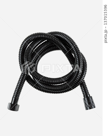Black shower hose is insulated on a white background. 137015396