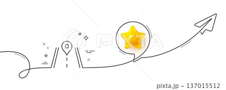 Road line icon. Continuous line with share plane. Journey path sign. Highway route gps symbol. 3d star in speech bubble. Road single line ribbon. Loop curve pattern. Vector Road line icon. Continuous line with share plane. Journey path sign. Highway route gps symbol. 3d star in speech bubble. Road single line ribbon. Loop curve pattern. Vector 137015512