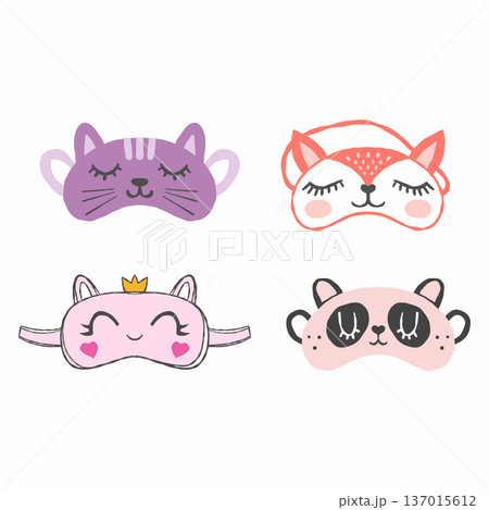 Cute masks for sleeping with animals. doodle style illustration. 137015612