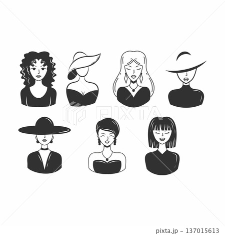 collection of graceful female figures. girl with makeup and beautiful hairstyle. illustration on theme of style and fashion. collection of graceful female figures. girl with makeup and beautiful hairstyle. illustration on theme of style and fashion. 137015613