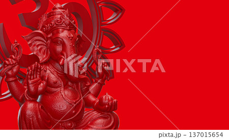 Red Ganesha with Om Symbol Background 3d render 137015654